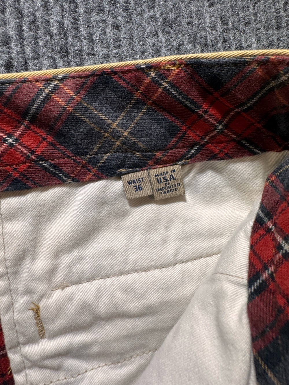 Bills Khakis red plaid lined khaki chinos Men’s 36 - Picture 3 of 8